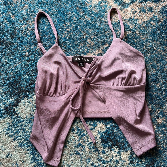 Motel Rocks Lilac Tie-Front Crop Top - Picture 1 of 2
